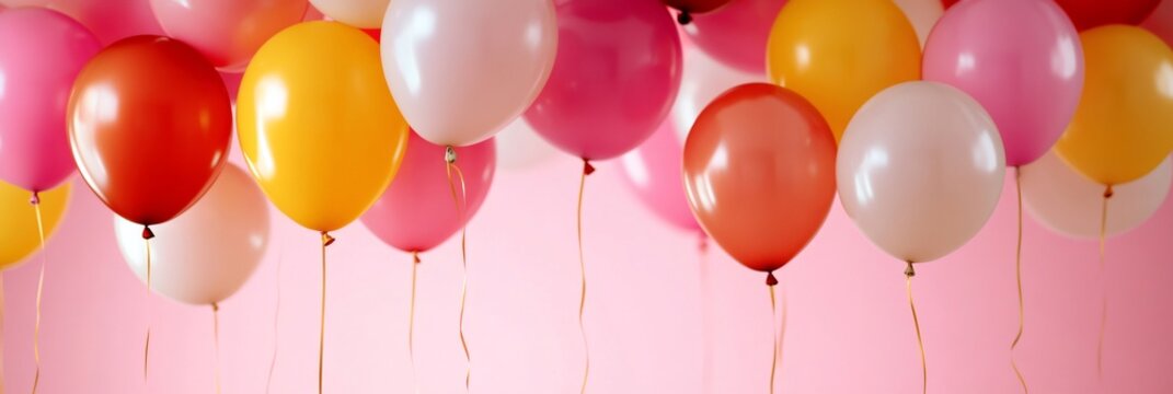 Colorful balloons floating on pink background celebrating a party - Powered by Adobe