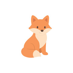 Cute cartoon fox icon. Flat vector illustration of an orange woodland animal with fluffy tail. Adorable design for children, wildlife, forest, nature, and educational projects.