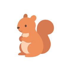 Cute cartoon squirrel icon. Flat vector illustration of a happy woodland animal with fluffy tail. Adorable design for kids, forest themes, pets, and children’s projects.