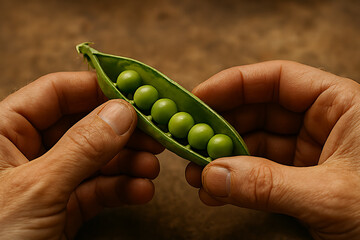 Fresh green peas in pod held by hands healthy eating vegetable garden harvest organic food close up macro shot