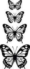 Butterfly Silhouette Vector Set — Black and White Winged Icons in Vertical Size Gradient for Nature, Growth, and Minimalist Design