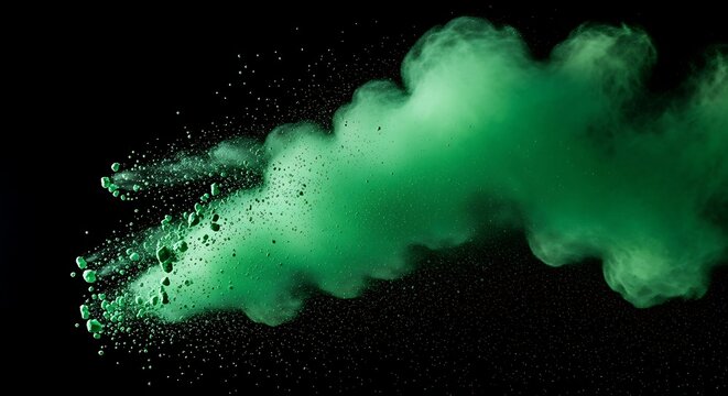 Green smoke explosion on black background.