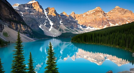 Majestic Moraine Lake Reflection in Banff National Park Canadian Rockies.