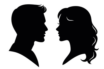 Silhouette Couple: Man and Woman Facing Each Other