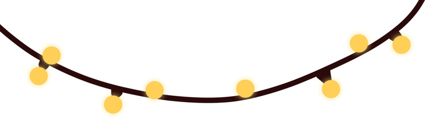 Glowing yellow festive string lights on a dark cord, perfect for Christmas, parties, cozy decorations, and seasonal holiday designs.