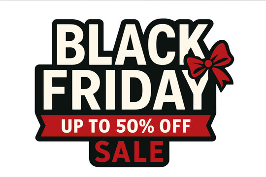 Vector illustration of a Black Friday sale design template featuring text and a decorative red bow