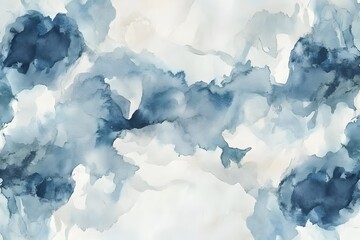 Abstract watercolor painting featuring a blend of blue and white hues creating a cloudy effect