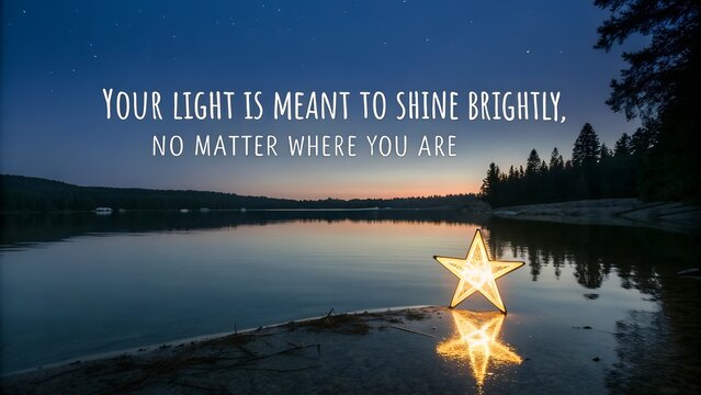 Inspirational Quote with Glowing Star on a Serene Lake at Dusk. - Powered by Adobe