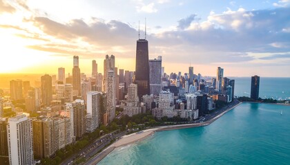 Fototapeta premium Panoramic cityscape at sunset