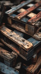 Wood pallets stacked in a storage area showcasing weathered textures and rich colors during afternoon light
