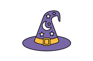Cute Cartoon Witch Hat with Stars and Moon Design