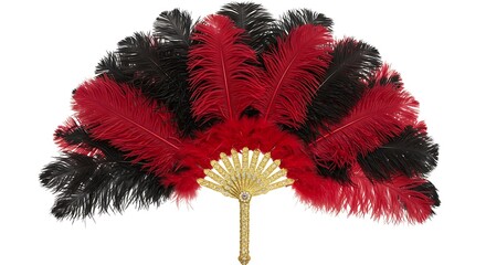 Elegant Red and Black Ostrich Feather Fan.