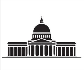 Silhouette of government capitol building with dome isolated on white background symbolizing politics, law, democracy, authority, architecture, capital city, and national institution concept illustrat