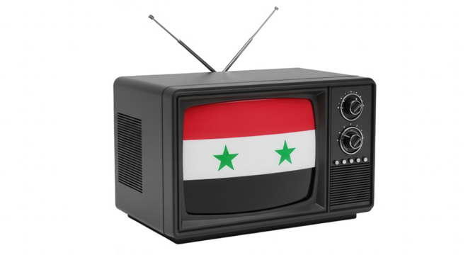 Syria flag on retro television isolated on transparent background