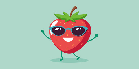 Happy Strawberry Cartoon Character in Sunglasses