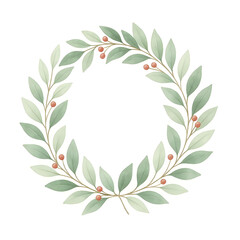 Watercolor Christmas Wreath with Pine Branches and Red Bow Illustration