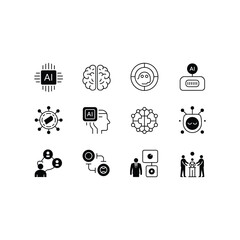 Fototapeta premium Collection of ai and technology icons representing innovation and data