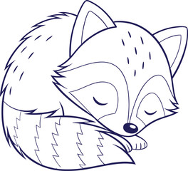 Sleeping Cartoon Raccoon Line Art Illustration – Cute Forest Animal Outline Drawing for Pages, Stickers, Kids Books, Digital Artwork, and Graphic Design Projects