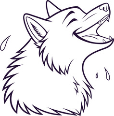 Happy Wolf Laughing Line Art Illustration – Cheerful Wild Animal Outline Drawing for Pages, Tattoo Designs, Stickers, Fantasy Artwork, and Graphic Projects