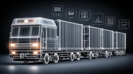 Wireframe semi truck and trailer - Powered by Adobe