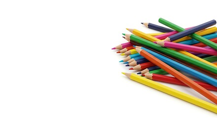 Fototapeta premium Colorful Pencils Piled on White Background with Bright Vibrant Colors