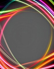 A dynamic abstract design featuring vibrant, swirling lines of glowing color against a neutral gray backdrop.