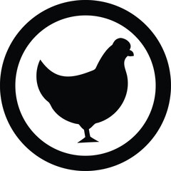 black chicken silhouette inside round circle icon for farm design