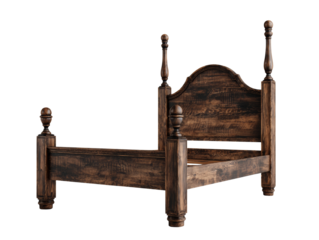 Elevated rustic wooden bed frame, artisan craftsmanship and attention to detail for timeless