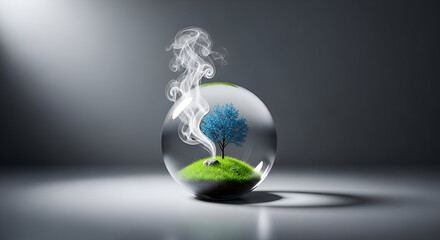 A miniature landscape, encased in a transparent sphere, evokes a sense of tranquility and serenity.