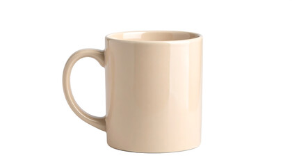 Obraz premium “Plain beige ceramic coffee mug on white background, emphasizing simplicity, warmth, and everyday elegance”