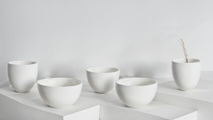 Fototapeta premium White ceramic bowls on white background