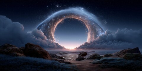 A beautiful, glowing portal in the middle of a star field, with a sense of mystery and endless possibilities