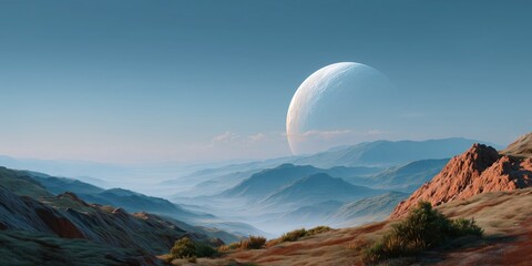 A peaceful image of distant moon, with a sense of discovery and hope