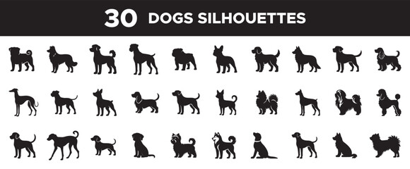 30 vector Dogs Silhouettes. collection of vector dog silhouettes. dogs vector simple silhouette. vector collection. eps file. 