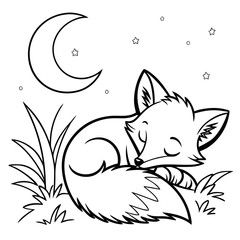 Baby fox sleeping under the moon