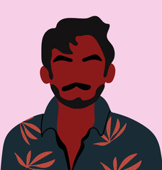 Abstract portrait, faceless black man. Modern minimalistic style, user profile Indian person with beard, mustache. Flat hand drawn vector illustration.
