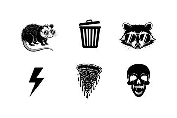 Edgy Icon Set with Animal Pizza and Skull