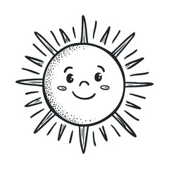 Smiling sun illustration for cheerful designs and childrens projects. Vector illustration