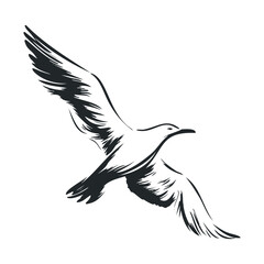 Obraz premium Seagull in flight with extended wings for coastal themes. Vector illustration