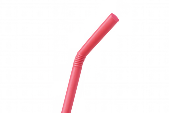 Close-up of a flexible red drinking straw bending against a transparent background, ideal for beverage or party-themed visuals