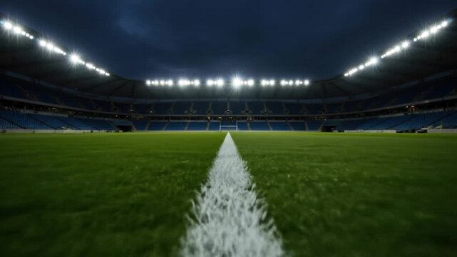 Empty stadium grandstand view ready for sporting activities and events green field and seats