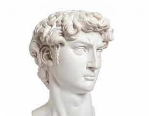 Classical Greek Marble Statue Head on White Background