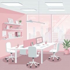 Pink modern office interior illustration