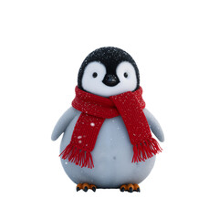 Fototapeta premium Tiny Penguin in Red Scarf – A Whimsical Symbol of Winter’s Magic, Warmth, and Holiday Charm