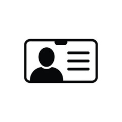 Simple black and white icon of an identification card with person and text