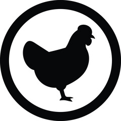 chicken silhouette icon inside circle representing poultry and farming