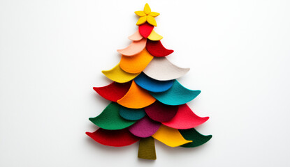 A minimalistic Christmas tree made of felt on a white background
