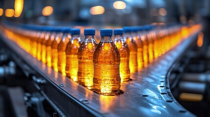 Plastic bottles on a conveyor belt in a factory (1)