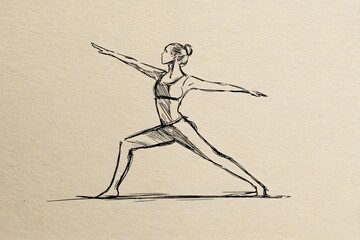 Sketch of woman in warrior two yoga pose for fitness and wellness illustration