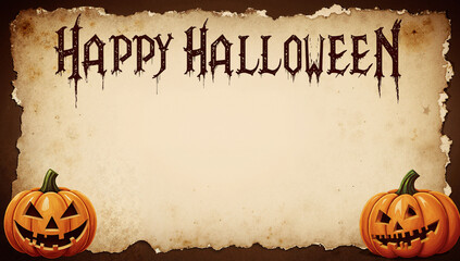 vintage halloween banner with carved pumpkins and spooky font creating eerie holiday atmosphere